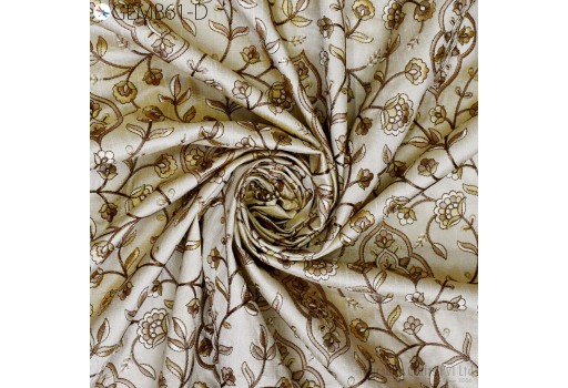 Home Decor Beige Embroidery Viscose Dupioni Fabric by the Yard Sewing DIY Crafting Costumes Doll Bag Indian Embroidered Wedding Dress